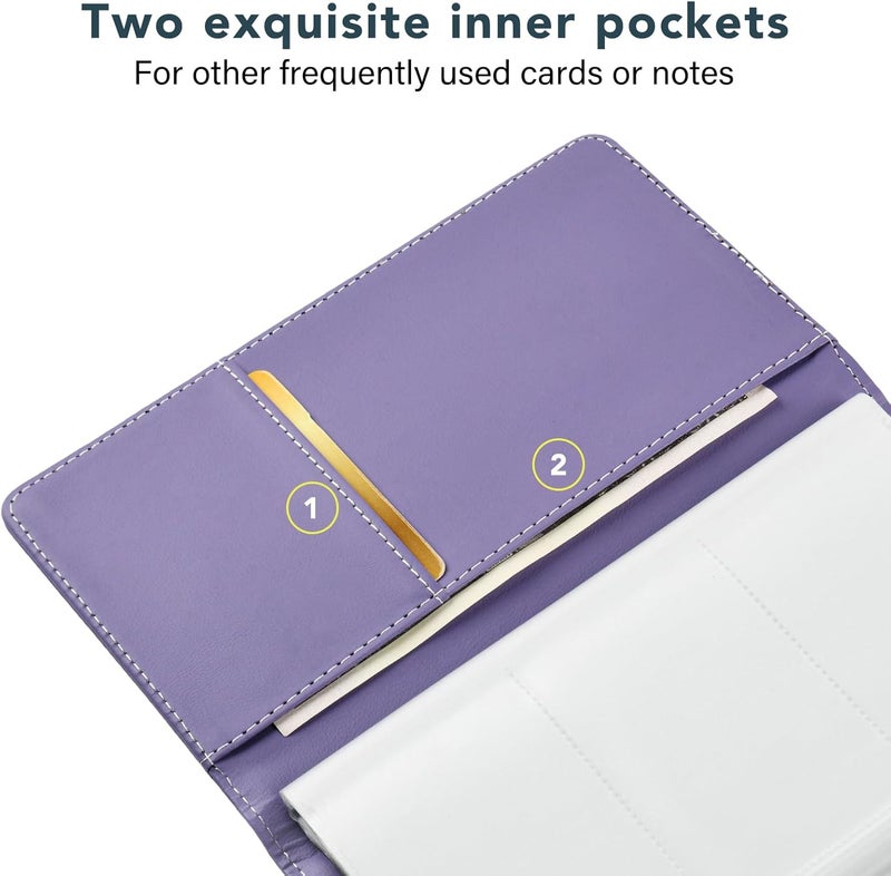 DMFLY Leather Professional Business Card Holder Organizer Book - 300 Card Capacity Premium PU Folder with Soft Cover, Name Card Credit Cards Binder for Men/Women, Charm Purple - Image 5